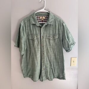 Woolrich Green Chambray Short Sleeve Button Down Shirt Men’s SZ XL 100% Cotton